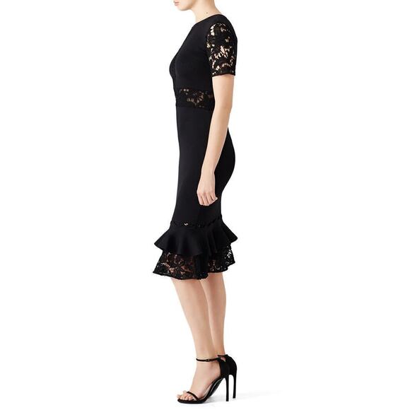 Sachin + Babi Flutter Lace Dress Short Sleeve Ruffle Hem Sheath Midi Black XS - Picture 2 of 10